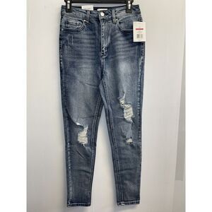 True Craft Size 7 Women's High Waist Mom Jeans Blue Destroyed Relaxed